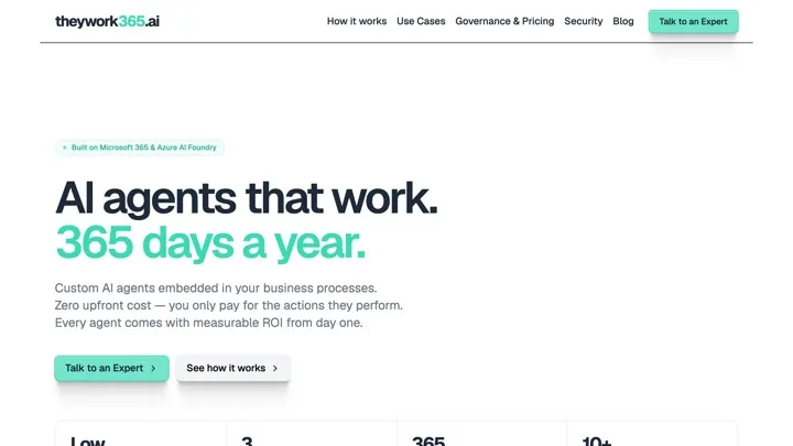 La home page di theywork365.ai